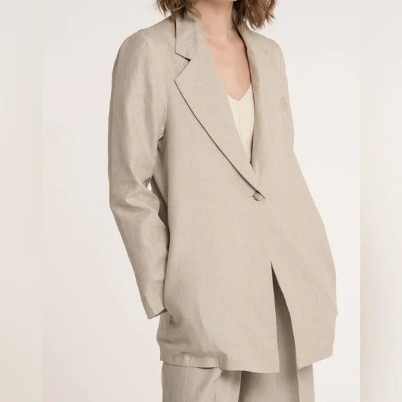 Laude The Label Linen Beige Tan Neutral Oversized Relaxed Blazer Jacket Size XS